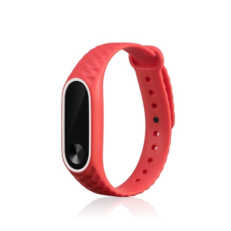 Rhombus Texture Bi-color TPU Wrist Bracelet for Xiaomi Mi Band 2 - White / Red-3