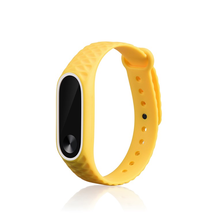 Rhombus Texture Bi-color TPU Strap Replacement for Xiaomi Mi Band 2 - White / Yellow-3