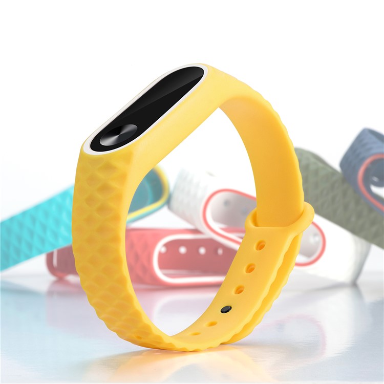 Rhombus Texture Bi-color TPU Strap Replacement for Xiaomi Mi Band 2 - White / Yellow-5