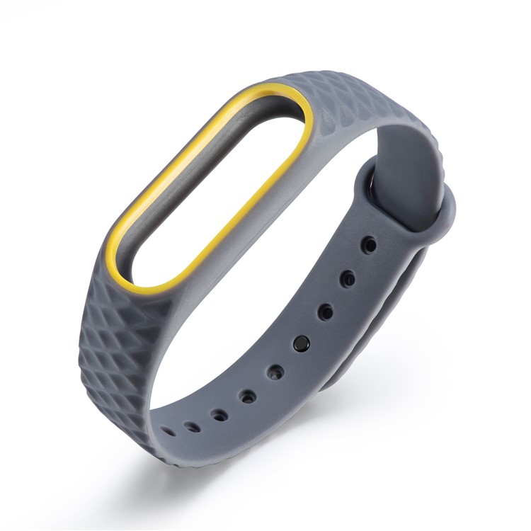Rhombus Texture Bi-color TPU Band Accessory for Xiaomi Mi Band 2 - Yellow / Grey-1