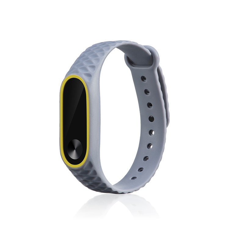 Rhombus Texture Bi-color TPU Band Accessory for Xiaomi Mi Band 2 - Yellow / Grey-3