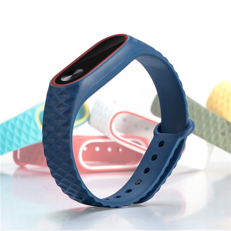 Pour Xiaomi Mi Bande 2 Texture De Losange Bi-couleur TPU Bande Accessoires - Rouge / Bleu Foncé-5