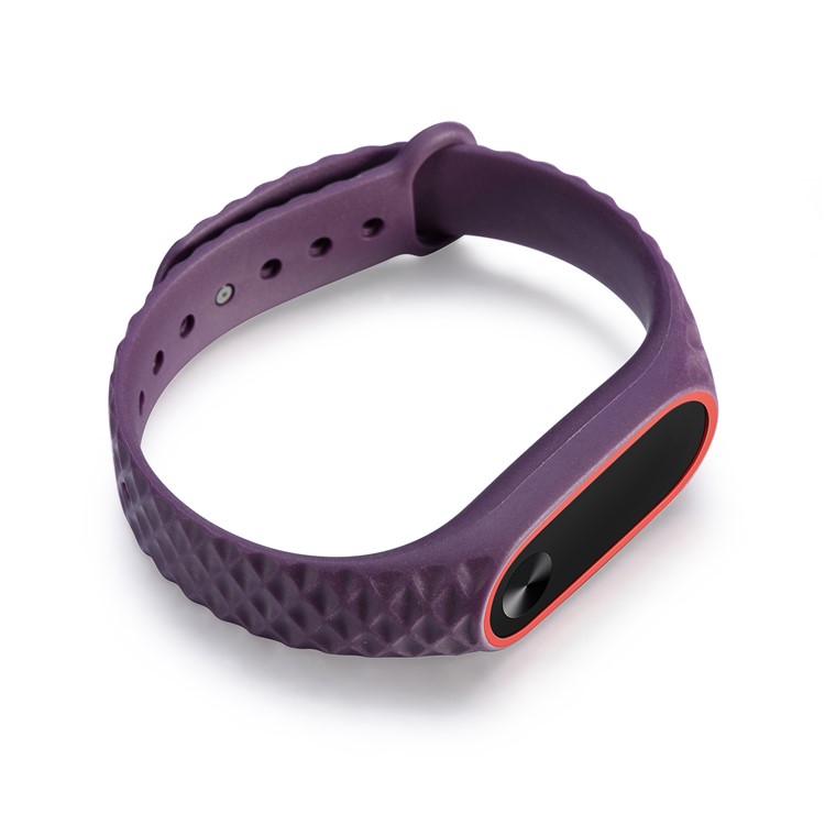 Rhombus Texture Bi-color TPU Wristband Bracelet for Xiaomi Mi Band 2 - Red / Purple-5