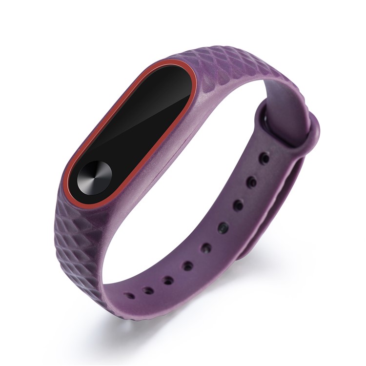 Rhombus Texture Bi-color TPU Wristband Bracelet for Xiaomi Mi Band 2 - Red / Purple-7