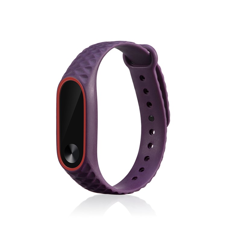 Rhombus Texture Bi-color TPU Wristband Bracelet for Xiaomi Mi Band 2 - Red / Purple-9