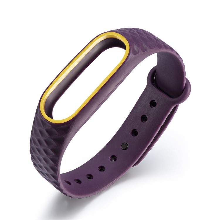 For Xiaomi Mi Band 2 Rhombus Texture Bi-color TPU Bracelet Replacement - Yellow / Purple-1