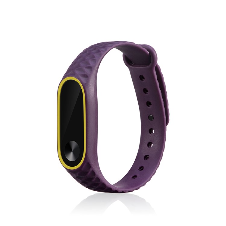For Xiaomi Mi Band 2 Rhombus Texture Bi-color TPU Bracelet Replacement - Yellow / Purple-3