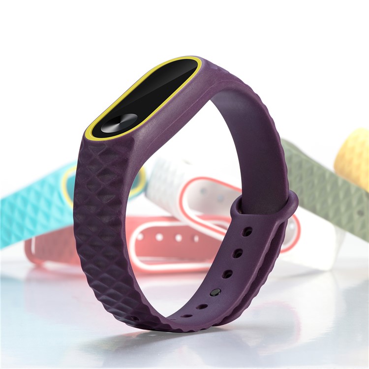 For Xiaomi Mi Band 2 Rhombus Texture Bi-color TPU Bracelet Replacement - Yellow / Purple-5