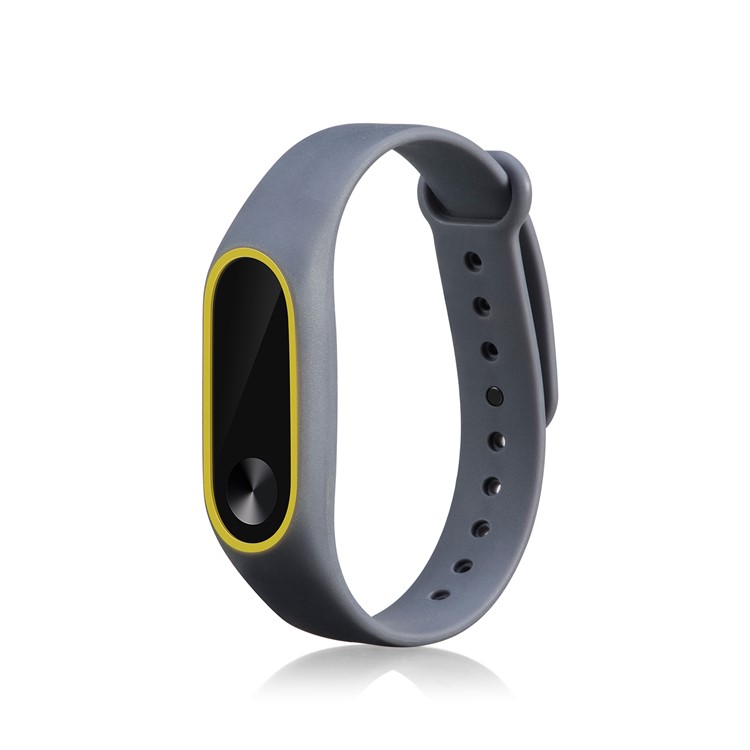 Glossy Surface Flexible TPU Wristband Strap for Xiaomi Mi Band 2 - Grey/Yellow-1