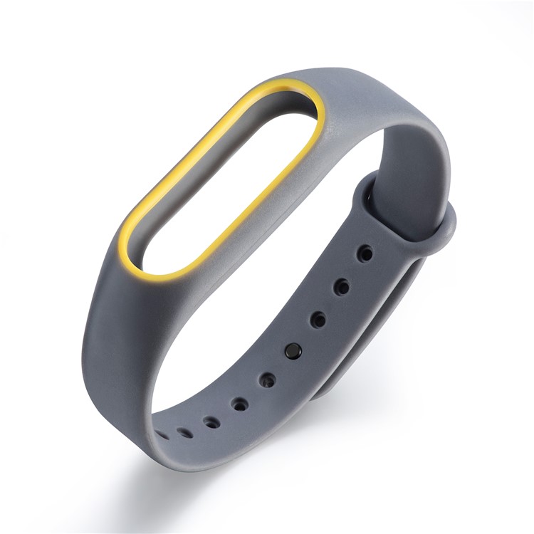 Glossy Surface Flexible TPU Wristband Strap for Xiaomi Mi Band 2 - Grey/Yellow-2