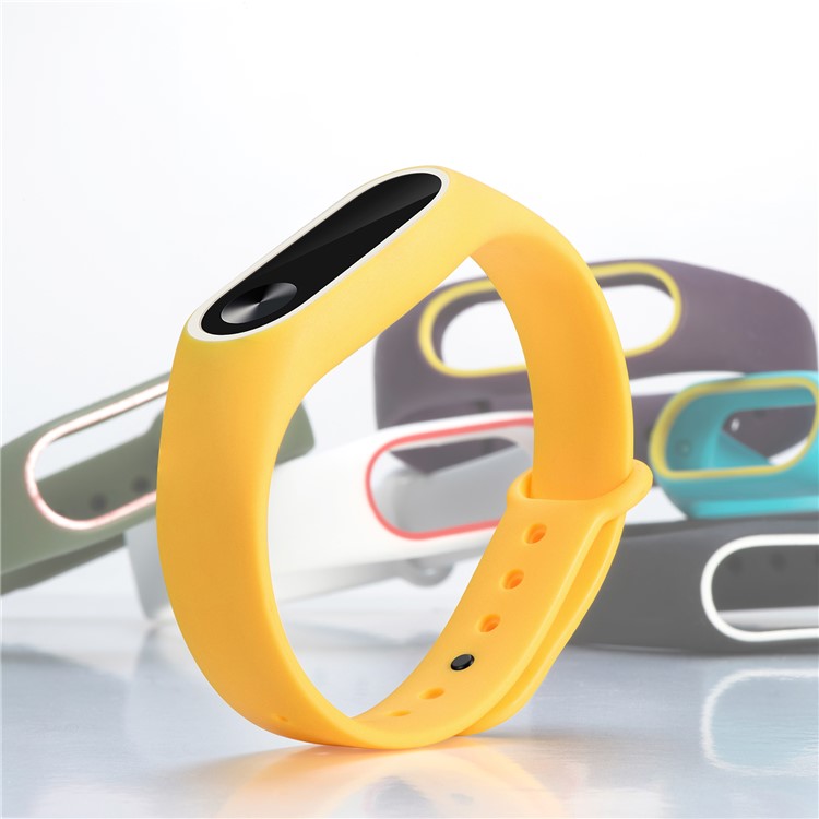Glossy Surface Flexible TPU Accessory Wristband Strap for Xiaomi Mi Band 2 - Yellow/White-3