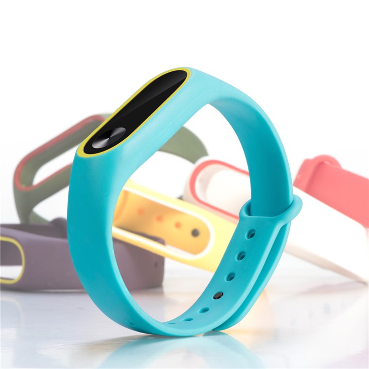 Glossy Surface Flexible TPU Accessory Wristband for Xiaomi Mi Band 2 - Baby Blue/Yellow-3