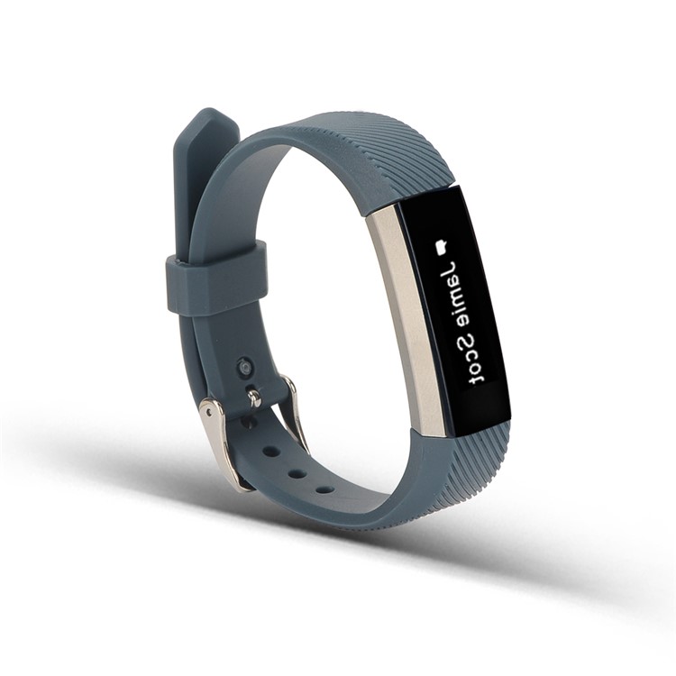For Fitbit Alta TPE Twill Grain Classic Buckle Bracelet Strap Replacement with Buckle - Black Blue-2