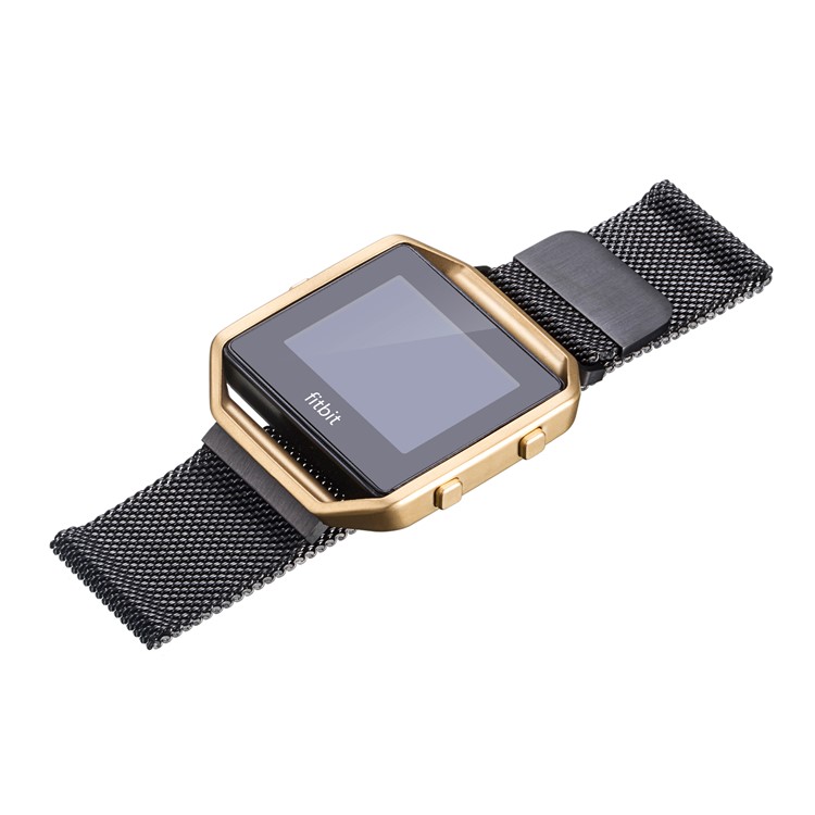 Luxury Milanese Magnetic Stainless Steel Watch Strap with Frame for Fitbit Blaze - Size: L, Black-2