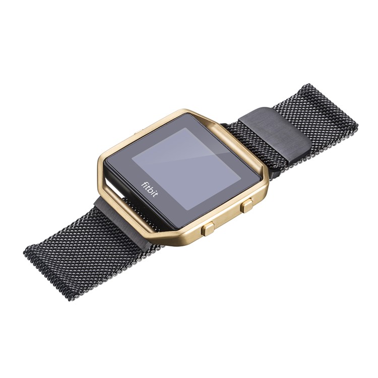 Luxury Milanese Stainless Steel Magnetic Watch Strap with Frame for Fitbit Blaze - Size: S, Black-2