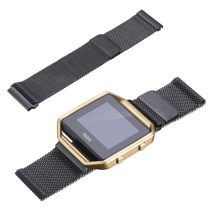 Luxury Milanese Stainless Steel Magnetic Watch Strap with Frame for Fitbit Blaze - Size: S, Black-3