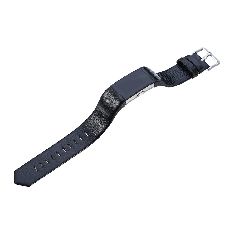 22mm Genuine Leather Watch Band for Fitbit Charge 2 - Black-3