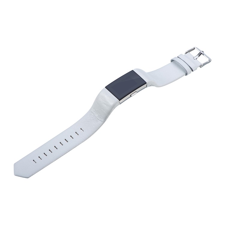 22mm Genuine Leather Wrist Watch Band for Fitbit Charge 2 - White-3