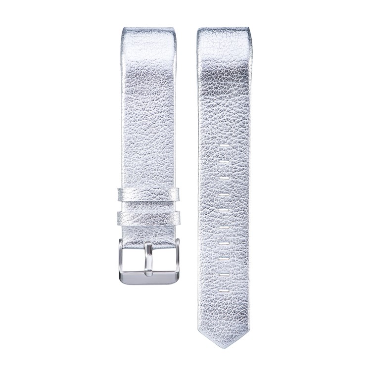 22mm Genuine Leather Wrist Watch Replacement Band for Fitbit Charge 2 - Silver-1