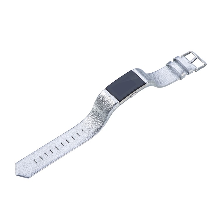 22mm Genuine Leather Wrist Watch Replacement Band for Fitbit Charge 2 - Silver-3