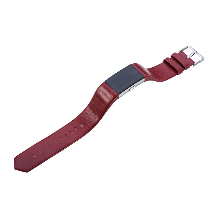 22mm Genuine Leather Watch Strap for Fitbit Charge 2 - Red-3
