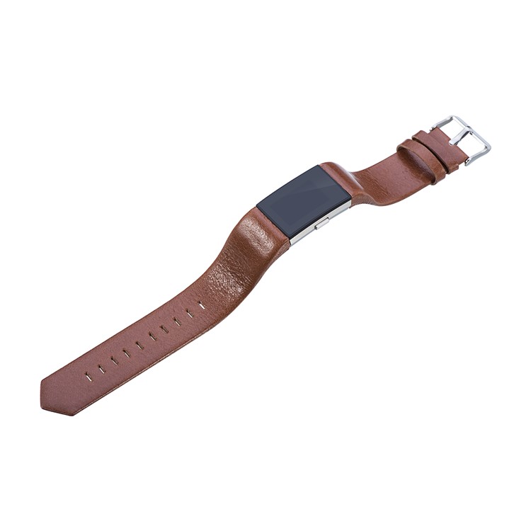 22mm Genuine Leather Watch Band Strap for Fitbit Charge 2 - Reddish Brown-3