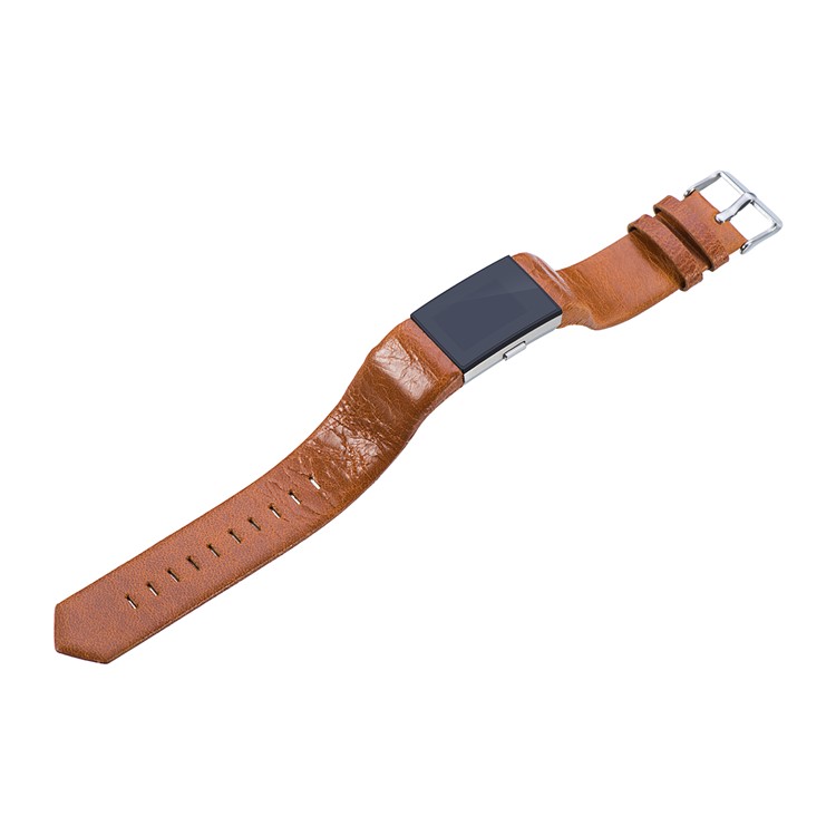 22mm Genuine Leather Watch Replacement Band Strap for Fitbit Charge 2 - Light Brown-3