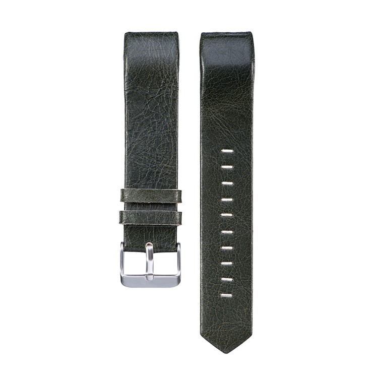 22mm Genuine Leather Watch Band for Fitbit Charge 2 - Blackish Green-1