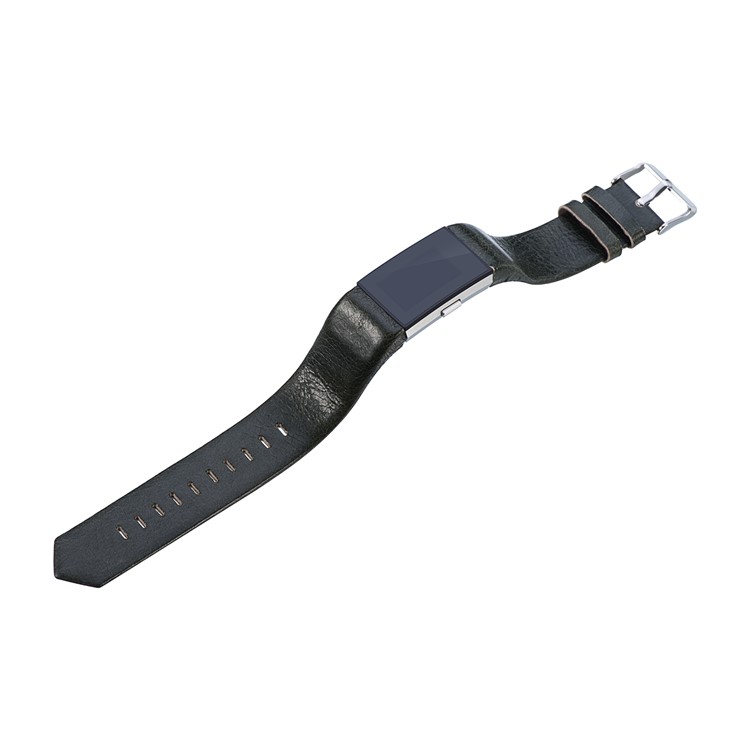 22mm Genuine Leather Watch Band for Fitbit Charge 2 - Blackish Green-2