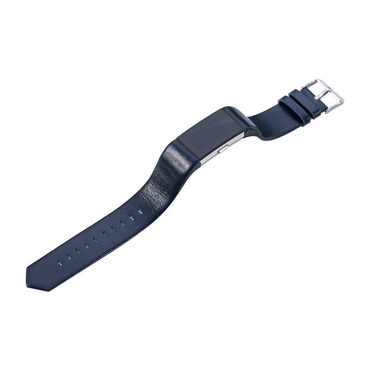 22mm Genuine Leather Replacement Watch Strap for Fitbit Charge 2 - Blue-3