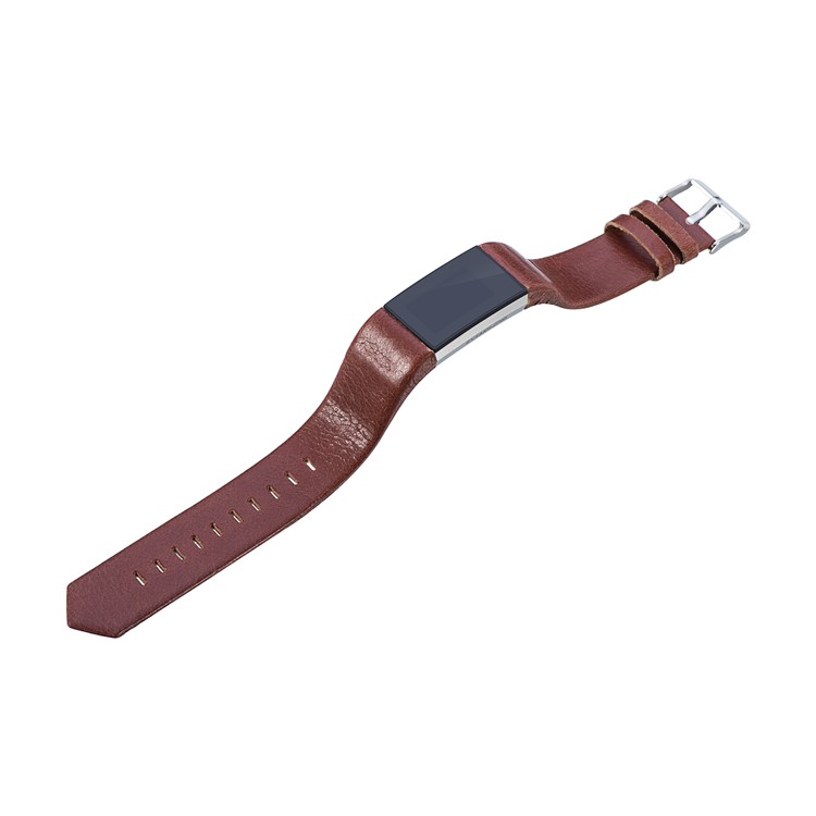 22mm Genuine Leather Replacement Wrist Watch Band for Fitbit Charge 2 - Coffee-3