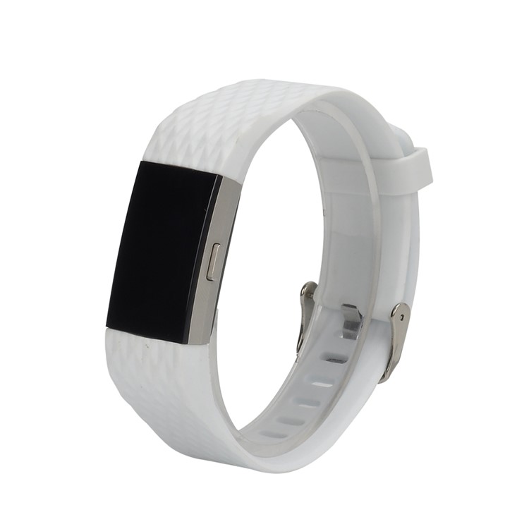 3D Rhombus Texture Silicone Wrist Strap Replacement for Fitbit Charge 2 - White-2