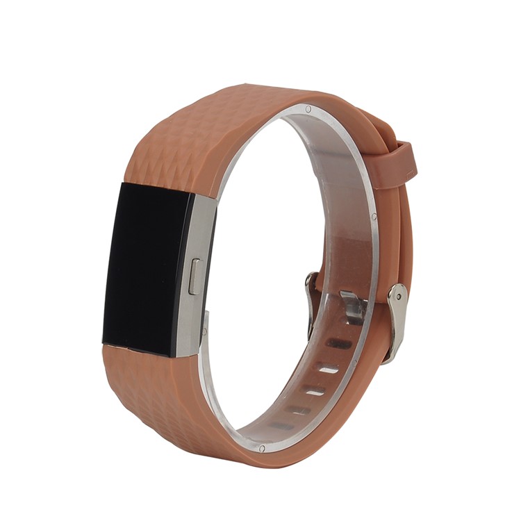 3D Rhombus Texture Silicone Wriststrap for Fitbit Charge 2 - Brown-2