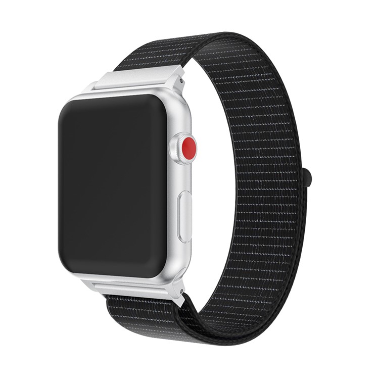Velcro Closure Nylon Watch Band Part Replacement with Connector for Apple Watch Series 3 / 2 / 1 38mm - Black-3