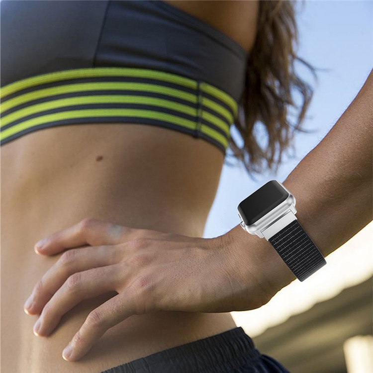 Velcro Closure Nylon Watch Band Part Replacement with Connector for Apple Watch Series 3 / 2 / 1 38mm - Black-5