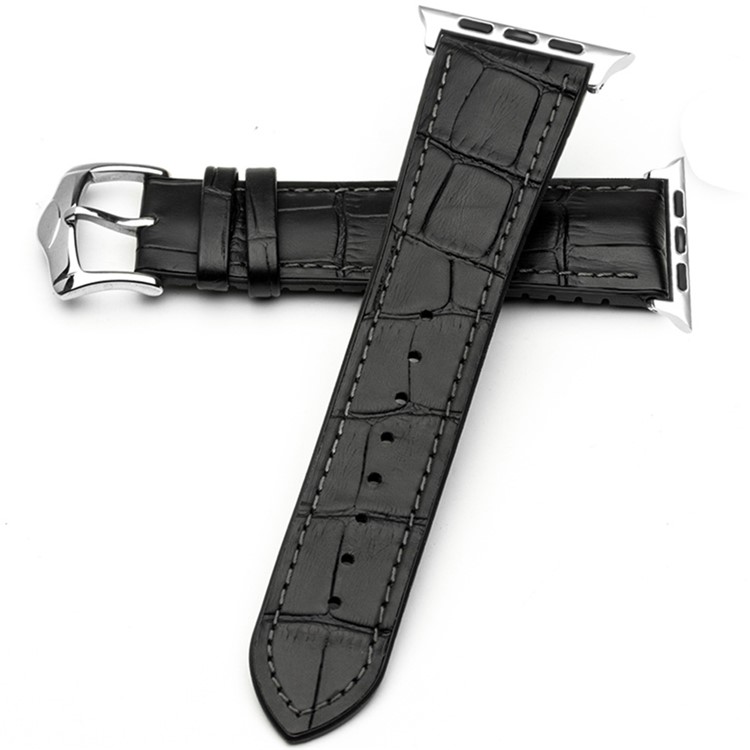 QIALINO Top-layer Cowhide Leather Watch Band Strap for Apple Watch Series 4 40mm / Series 3/2/1 38mm - Black + Grey-1