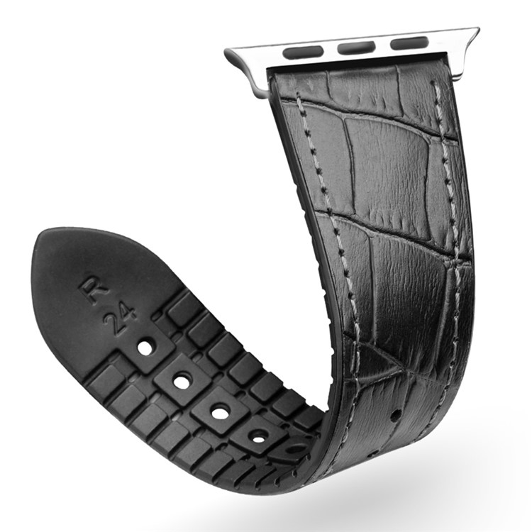 QIALINO Top-layer Cowhide Leather Watch Band Strap for Apple Watch Series 4 40mm / Series 3/2/1 38mm - Black + Grey-2