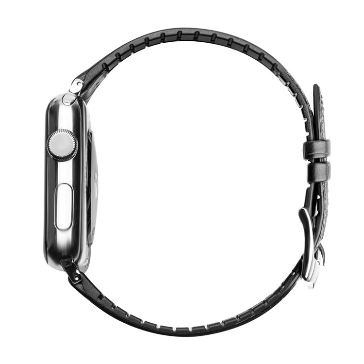 QIALINO Top-layer Cowhide Leather Watch Band Strap for Apple Watch Series 4 40mm / Series 3/2/1 38mm - Black + Grey-3