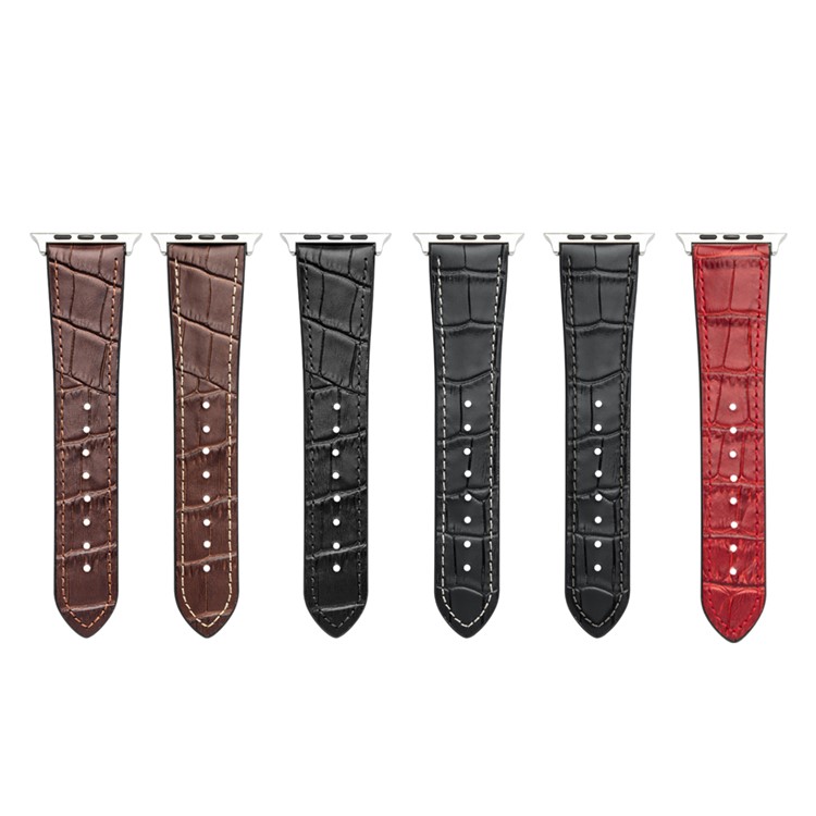 QIALINO Top-layer Cowhide Leather Watch Band Strap for Apple Watch Series 4 40mm / Series 3/2/1 38mm - Black + Grey-4