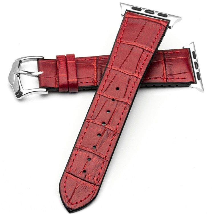 QIALINO Top-layer Cowhide Leather Watch Strap Replacement for Apple Watch Series 5 4 40mm / Series 3/2/1 38mm - Red-1