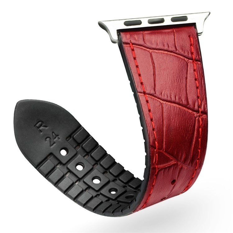QIALINO Top-layer Cowhide Leather Watch Strap Replacement for Apple Watch Series 5 4 40mm / Series 3/2/1 38mm - Red-2
