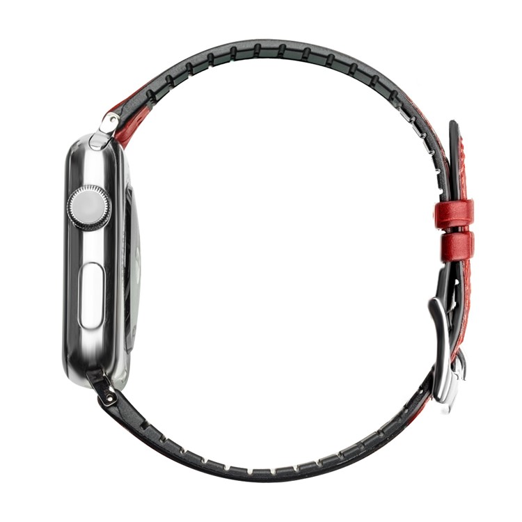 QIALINO Top-layer Cowhide Leather Watch Strap Replacement for Apple Watch Series 5 4 40mm / Series 3/2/1 38mm - Red-3