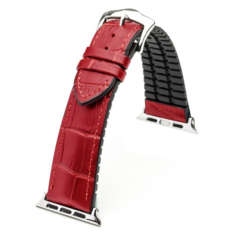 QIALINO Top-layer Cowhide Leather Watch Strap Replacement for Apple Watch Series 5 4 40mm / Series 3/2/1 38mm - Red-4