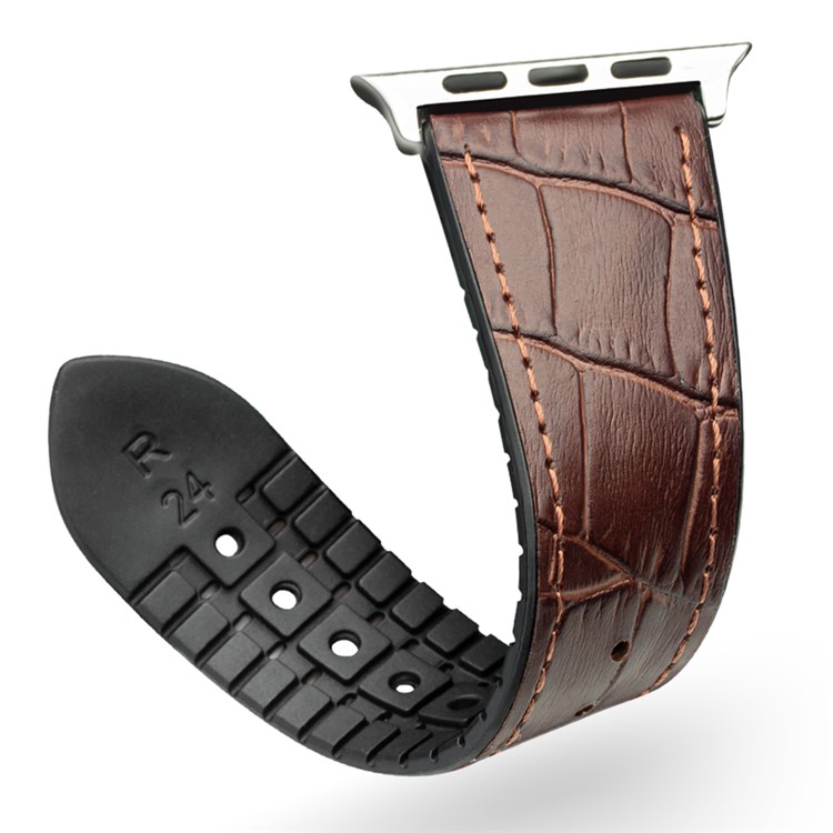 QIALINO Top-layer Cowhide Leather Watch Band with Pin Buckle for Apple Watch Series 4 40mm / Series 3/2/1 38mm - Brown-2