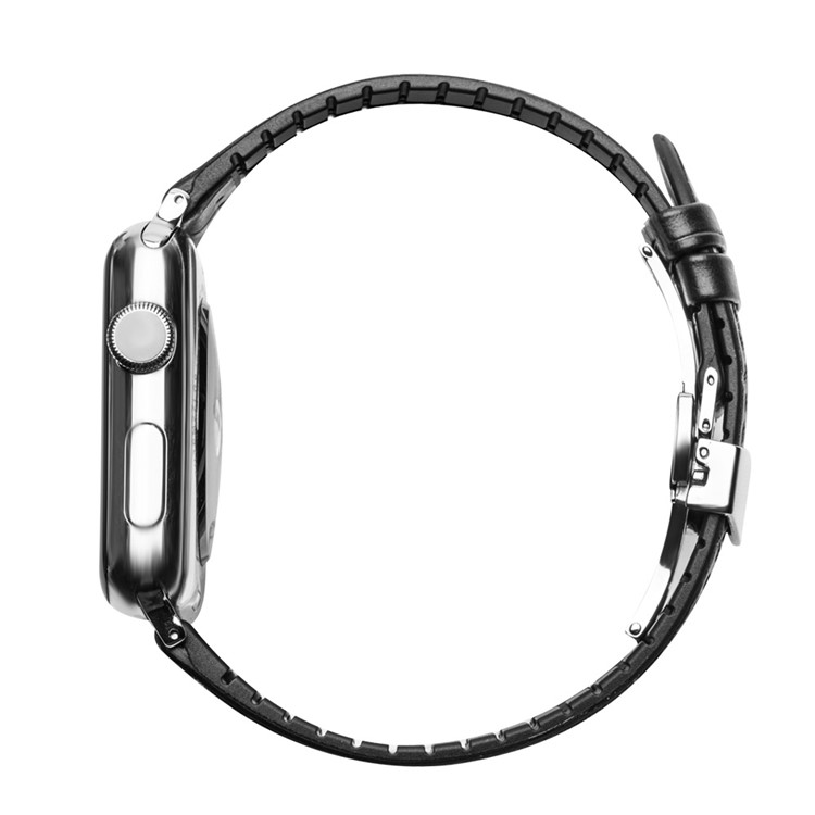Top-layer Cowhide Leather Butterfly Clasp Watch Band Replacement for Apple Watch Series 3/2/1 38mm - Black-3