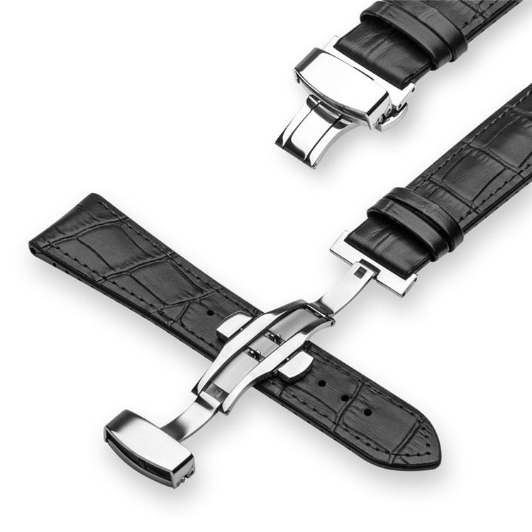 Top-layer Cowhide Leather Butterfly Clasp Watch Band Replacement for Apple Watch Series 3/2/1 38mm - Black-4