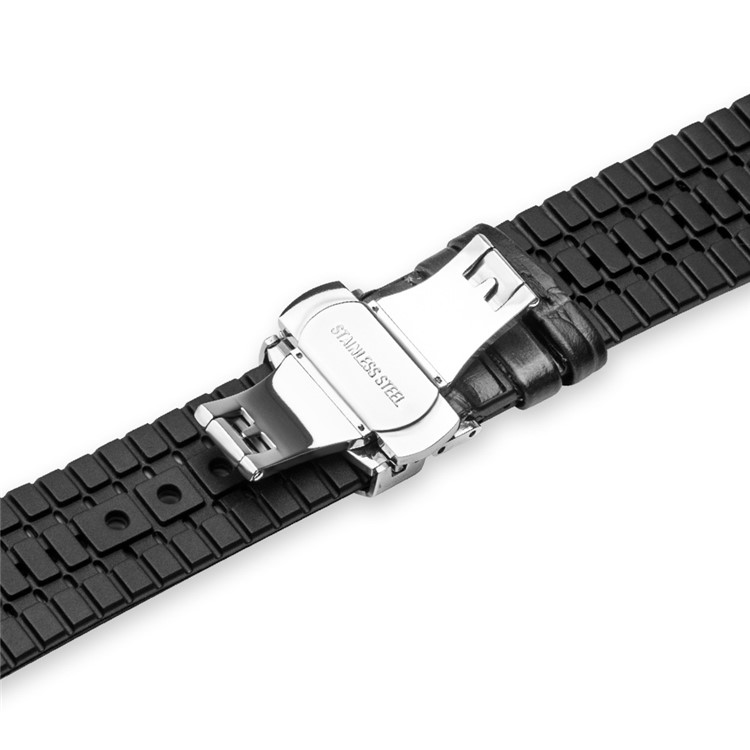 Top-layer Cowhide Leather Butterfly Clasp Watch Band Replacement for Apple Watch Series 3/2/1 38mm - Black-5