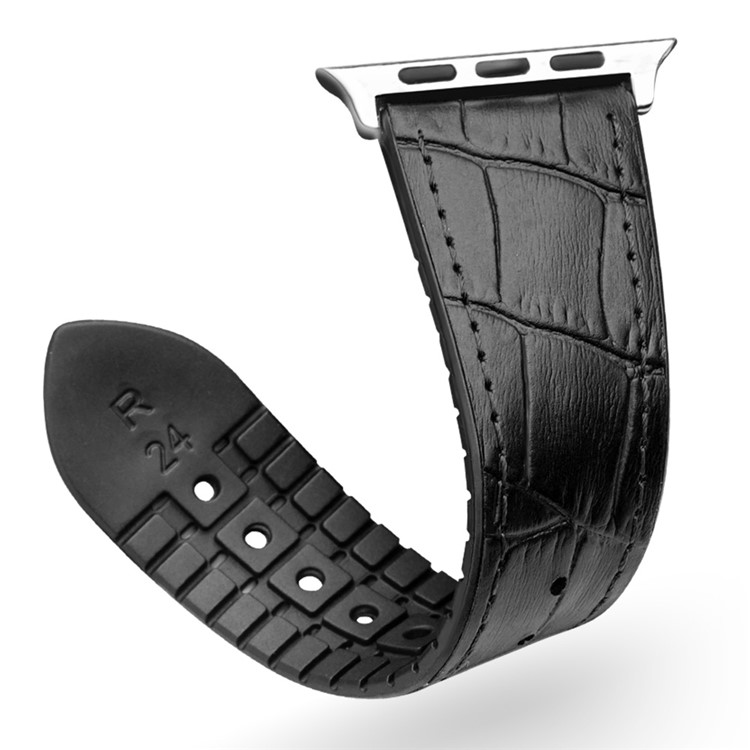 QIALINO Top-Schicht Rindsleder Echtes Lederarmband Ersatz Für Apple Watch-Serie 3/2/1 42mm - Schwarz-2