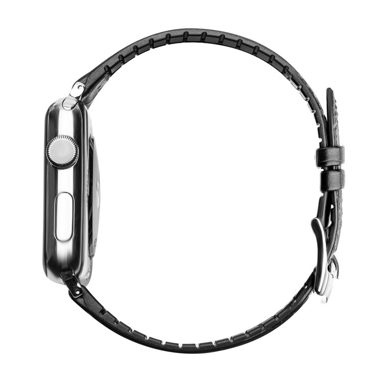 QIALINO Top-Schicht Rindsleder Echtes Lederarmband Ersatz Für Apple Watch-Serie 3/2/1 42mm - Schwarz-3