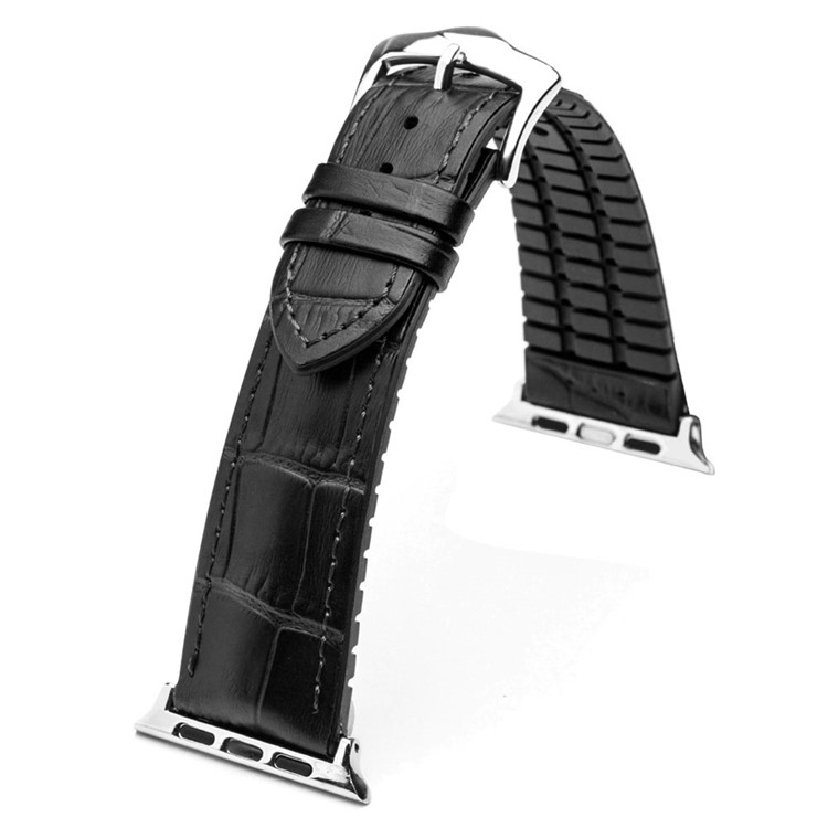 QIALINO Top-Schicht Rindsleder Echtes Lederarmband Ersatz Für Apple Watch-Serie 3/2/1 42mm - Schwarz-4